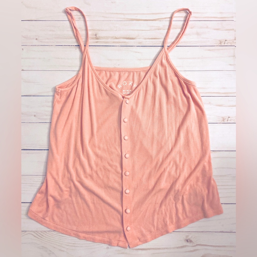 - NWOT Roxy Button Down Rib Knit Cami Tank Pink M